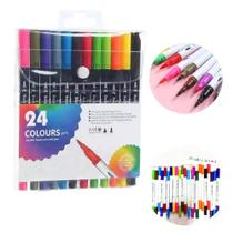 Kit Caneta Brush Pen 24 Cores Duas Pontas Pincel Lettering