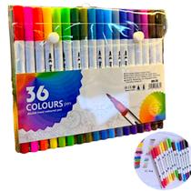 Kit Caneta Brush Pen 36 Cores Duas Pontas Pincel Lettering Colorido