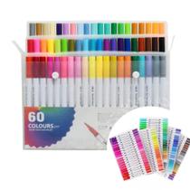 Kit Caneta Brush Pen 60 Cores Duas Pontas Pincel Lettering
