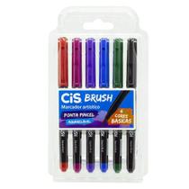 Kit Caneta Brush Pen Aquarelavel c/ 6 Cores Cores Básicas - CiS