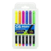 Kit Caneta Brush Pen Aquarelavel c/ 6 Cores Cores Neon - CiS