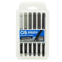 Kit Caneta Brush Pen Aquarelavel c/ 6 Cores Tons de Cinza - CiS