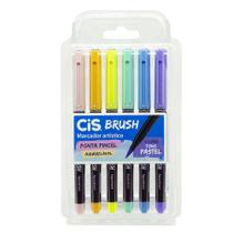 Kit Caneta Brush Pen Aquarelavel c/ 6 Cores Tons Pastel - CiS