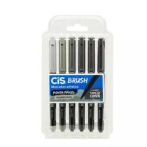 Kit Caneta Brush Pen Aquarelável com 6 cores - Tons de Cinza - CIS