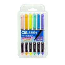 Kit Caneta Brush Pen Aquarelável com 6 cores - Tons Pastel - CIS - Marcador Artístico Ponta Píncel