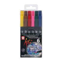 Kit Caneta Brush Pen Artística Koi Coloring Sakura 6 Cores