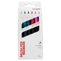 Kit Caneta Brush Pen Newpen - Caribe Sunset com 6 Cores