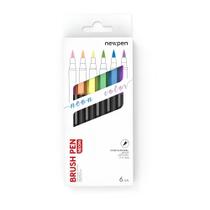 Kit Caneta Brush Pen Newpen - Neon Color com 6 Cores