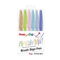Kit Caneta Brush Sign Pen Touch PENTEL c/ 6 Cores Pastéis