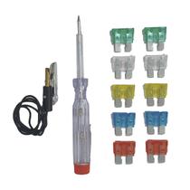 Kit Caneta Chave Testadora Automotiva Com Cabo + 10 Fusíveis 10A 15A 20A 25A 30A