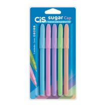 Kit Caneta CIS Sugar Cap - 5 Cores Tom Pastel