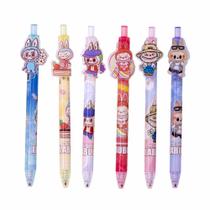 Kit caneta com aplique 11mm personagens em acrilico com 06 peças