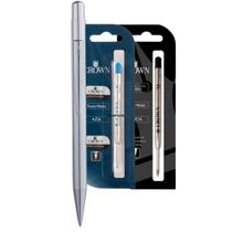 Kit Caneta Crown Metal Logus Esferográfica Luxo YW16607- S Prata + 2 Cargas Extra Azul Preta