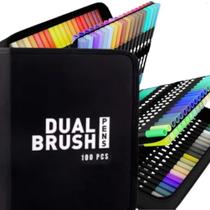 Kit caneta dual ponta dupla brush 100pcs cores ref c60100