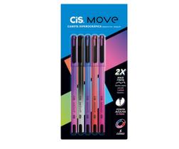 Kit Caneta Esferográfica Cis Move Cores 0.7mm 5 Unidades