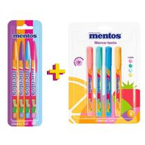 Kit Caneta Esferográfica Jet Lux Mentos + Marca Texto Mentos Com Cheirinho Destaq 4 Cores Pastel