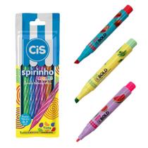 Kit Caneta Esferográfica Mini CIS Spirinho + 3 Marca Texto Com Cheirinho