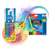Kit Caneta Esferográfica Mini CIS Spirinho + Lápis De Cor Infinito Color'Peps 12 Cores