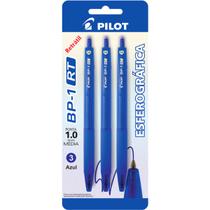 Kit Caneta Esferográfica Retrátil BP-1 1.0 c/ 3un Azul Pilot