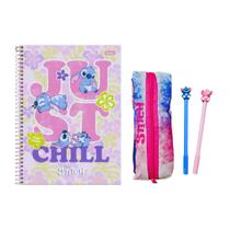 Kit Caneta + Estojo + Caderno Stitch 1 Matéria 80 Folhas