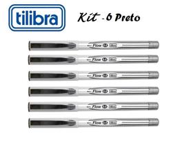 Kit Caneta Gel 0,5mm Flow Tilibra Preta 6 unidades