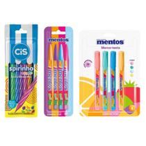 Kit Caneta Jet Lux Mentos + Marca Texto Mentos Com Cheirinho + Caneta Mini Spirinho