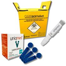 Kit Caneta Lancetadora + 100 Lancetas + 1 Coletor Perfurocortante 1,5l