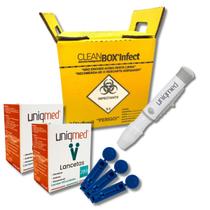 Kit Caneta Lancetadora + 200 Lancetas + 1 Coletor Perfurocortante 1,5 litros