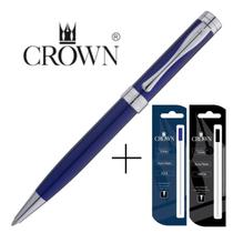Kit Caneta Luxo Crown Metal Sucesso Esferográfica Cores Preto Vermelho Azul YW10046 + Carga Extra e Estojo da Marca