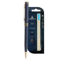 Kit Caneta Luxo Crown Metal Veneto Esferográfica DI13904-A Azul + Carga Extra Azul