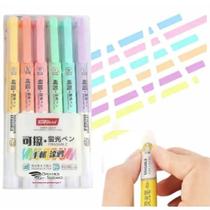 Kit caneta Marca Texto Apagável - 6 cores - kawai marcador cor pastel duas pontas - Foforiku