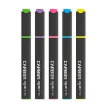 Kit Caneta Marca-Texto Marcador Carbon Cores Neon Estojo C/5 Und Jocar Office