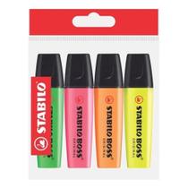 Kit Caneta Marca Texto Stabilo Boss Neon - 4 Unidades