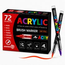 Kit Caneta Marcador Acrílica Brush Pen Pincel Para Lettering Artesanato Pintura em Madeira Tecido Cerâmica Impressão 3D -