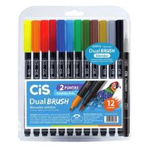 Kit Caneta Marcadora Aquarelável Dual Brush 12 Cores com Blender - Cis