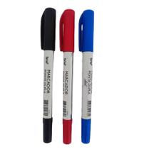 kit caneta marcadora multiuso ponta dupla Blister com três cores azul vermelho preto