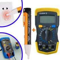 Kit Caneta Medidora De Tensão + Multímetro Digital