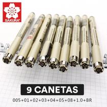 Kit Caneta Nanquim Pigma Micron & Brush Sakura - 09 Canetas