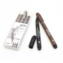 Kit Caneta Nanquim Uni Pin Fine Line Sepia e Preta - 3 Canetas Kit Caneta Nanquim Uni Pin Fine Line Sepia e Preta - 3 Canetas