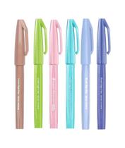 Kit Caneta Pentel Brush Sign Pen 6 Cores Ponta de Fibra Flexível para Lettering Caligrafia e Ilustração Profissional - Kit Caneta Pentel Brush Sign Pen 6 Cores Ponta de Fibra Flexível para Lettering Caligrafia e Ilustração Profissional -