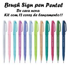 Kit Caneta Pentel Brush Sign Pen C/ 12 Cores Pastel