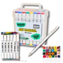 Kit caneta touch ponta dupla 24 cores c/estojo maleta magic kids + caneta signo branca