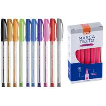 Kit Caneta Trilux Com 10 Cores + Caixa Marca Texto Fluorescente