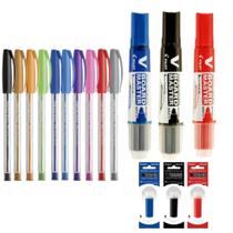 Kit Caneta Trilux Com 10 Cores + Marcador e Refil Quadro Branco 3 Cores PILOT