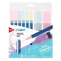 Kit Caneta Tris Liqeo Super Fina E Mini Marca Texto Pastel C/ 10 Und