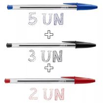 Kit Canetas 1.0 Bic Cristal 5 Azul 3 Preta 2 Vermelha 10 Und