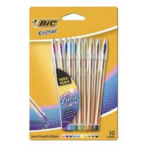 Kit Canetas Bic Cristal Fina Fashion 10 Cores Transparente Colorida 0,8mm