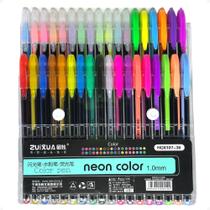 Kit Canetas Coloridas Neon Gel Glitter 36 un Escolar Perfumadas