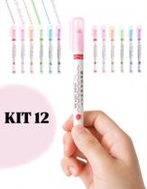 Kit Canetas Criativa 12 Uni + Carimbo Ideal Pra Organização