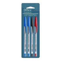Kit Canetas Esferográficas Azul Preta Vermelha 4 Unidades - Office Basics